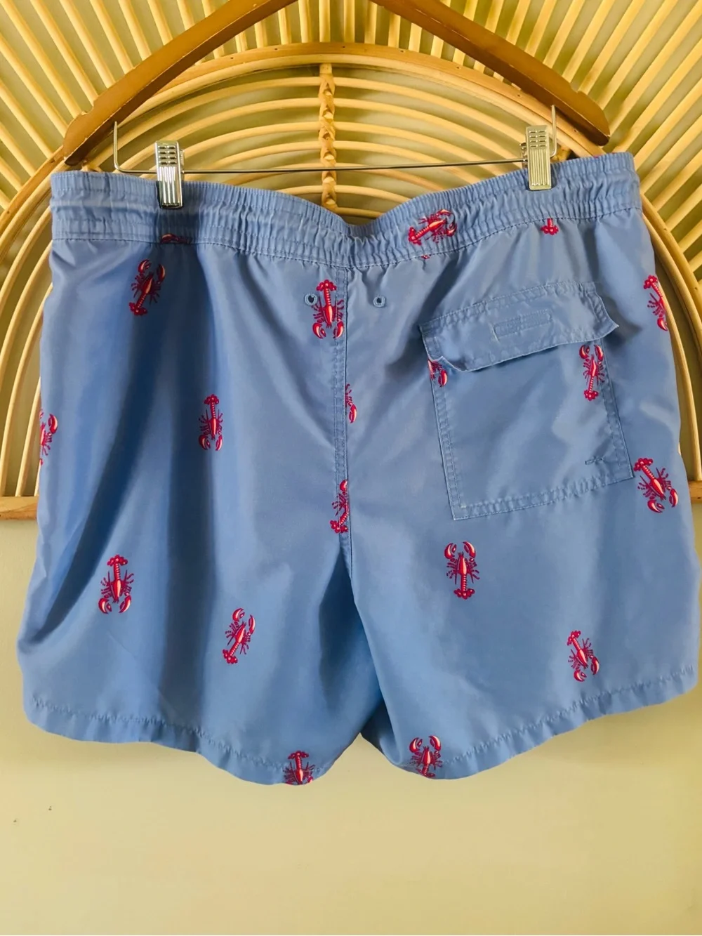 J. Crew Light Blue Swim Trunks with Red Lobster Embroidery